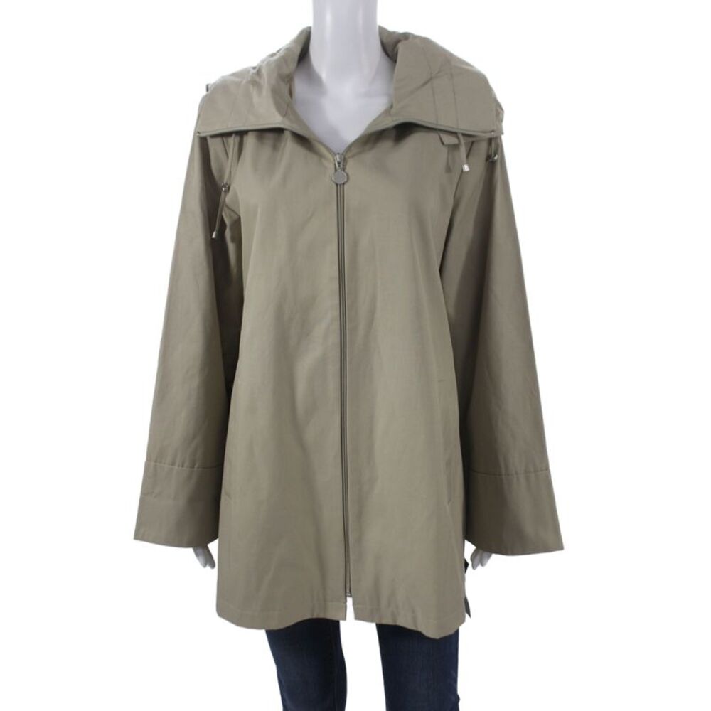 Calvin Klein Women Beige Rain Coat Zip Solid Fall Long Sleeve 57% Cotton Size L